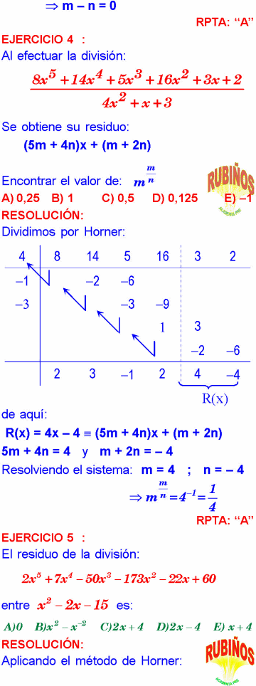 Metodo De Horner Ejercicios Resueltos Division De Polinomios Pdf