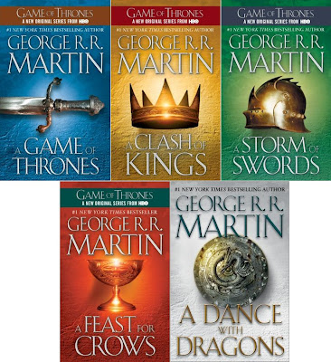 A Song of Ice and Fire US cover art work A Game of Thrones A Clash ok Kings A Storm of Swords A Feast for Crows
