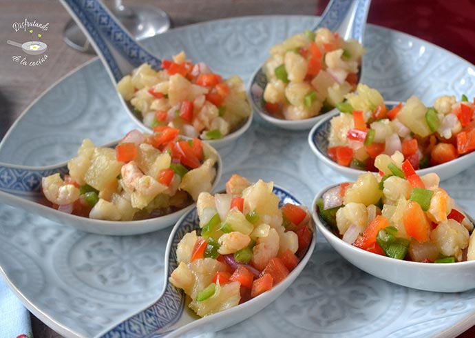 Cucharitas de gambitas y piña (Receta fácil)