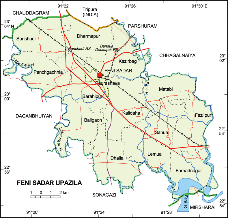 Feni Sadar Upazila Map Feni District Bangladesh