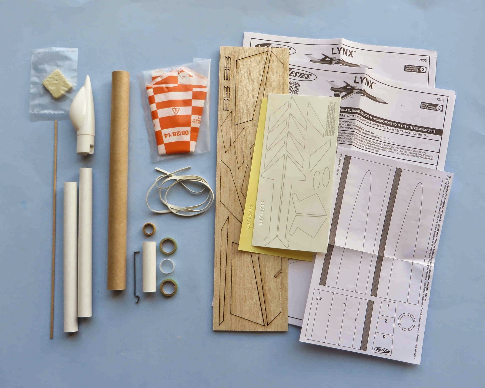 Model Rocket Building Estes Lynx, Kit 7233, Build Part 1, Parts