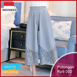 NAG179 Celana Model Lipit Potongan Longgar Hiasan Renda Murah Bmgshop