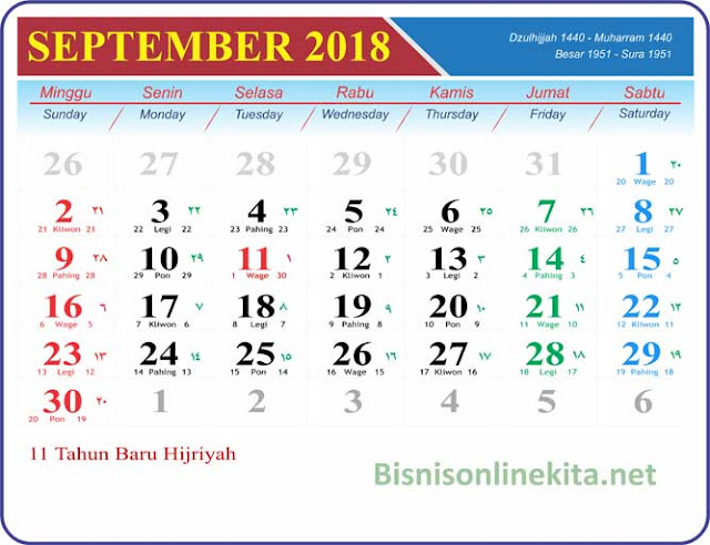 kalender september 2018