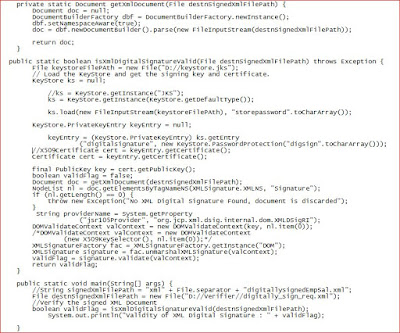 Java Code for XML Digital Signature Verification