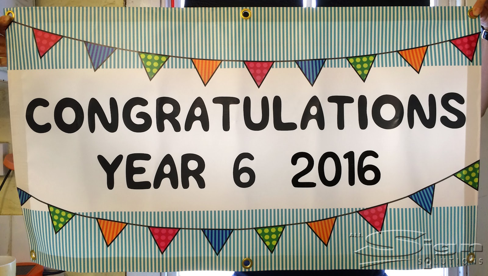 congratulations banner full colour print with vinyl letters all