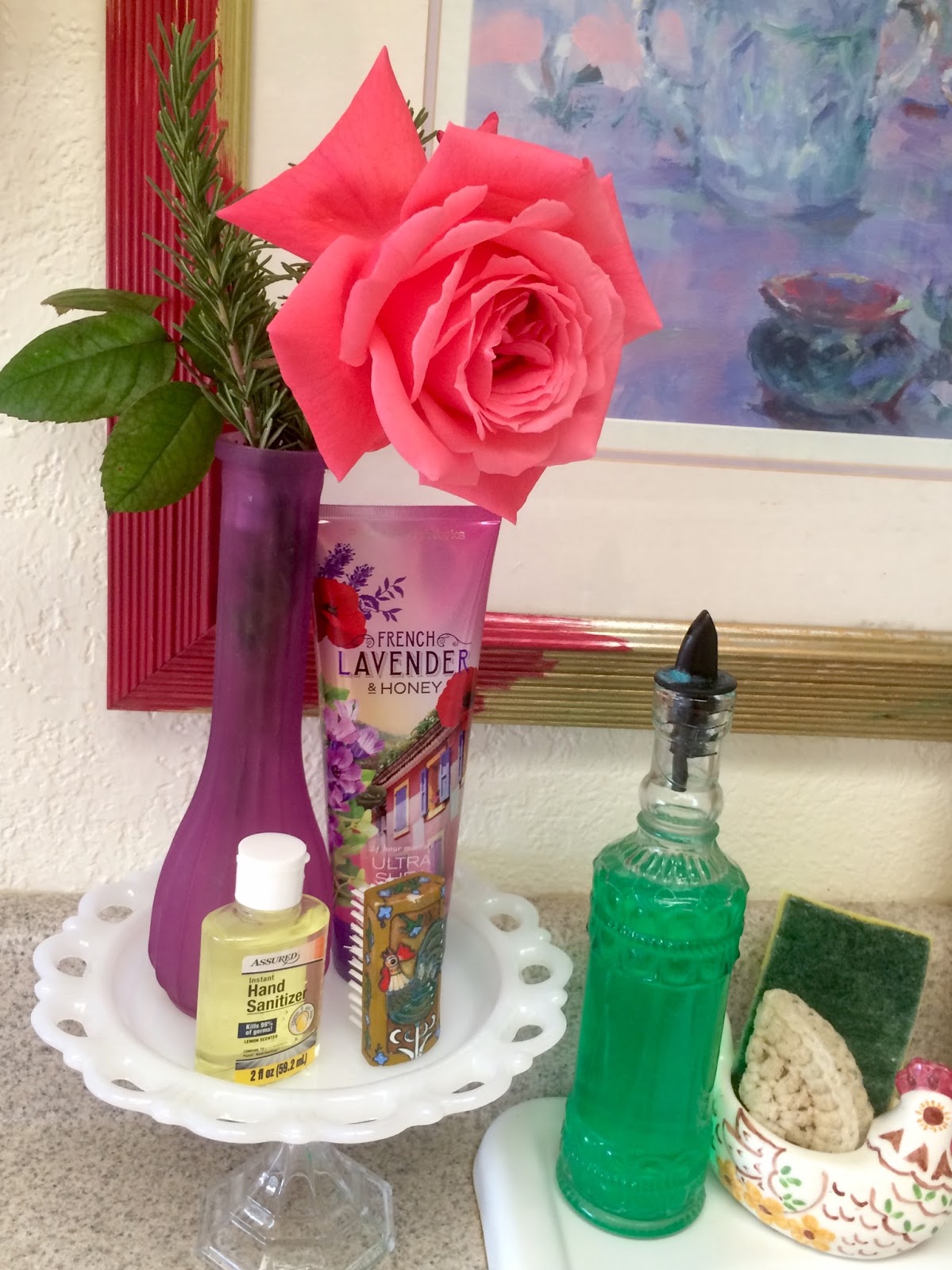 Rose & Milk Glass Pedestal Plate