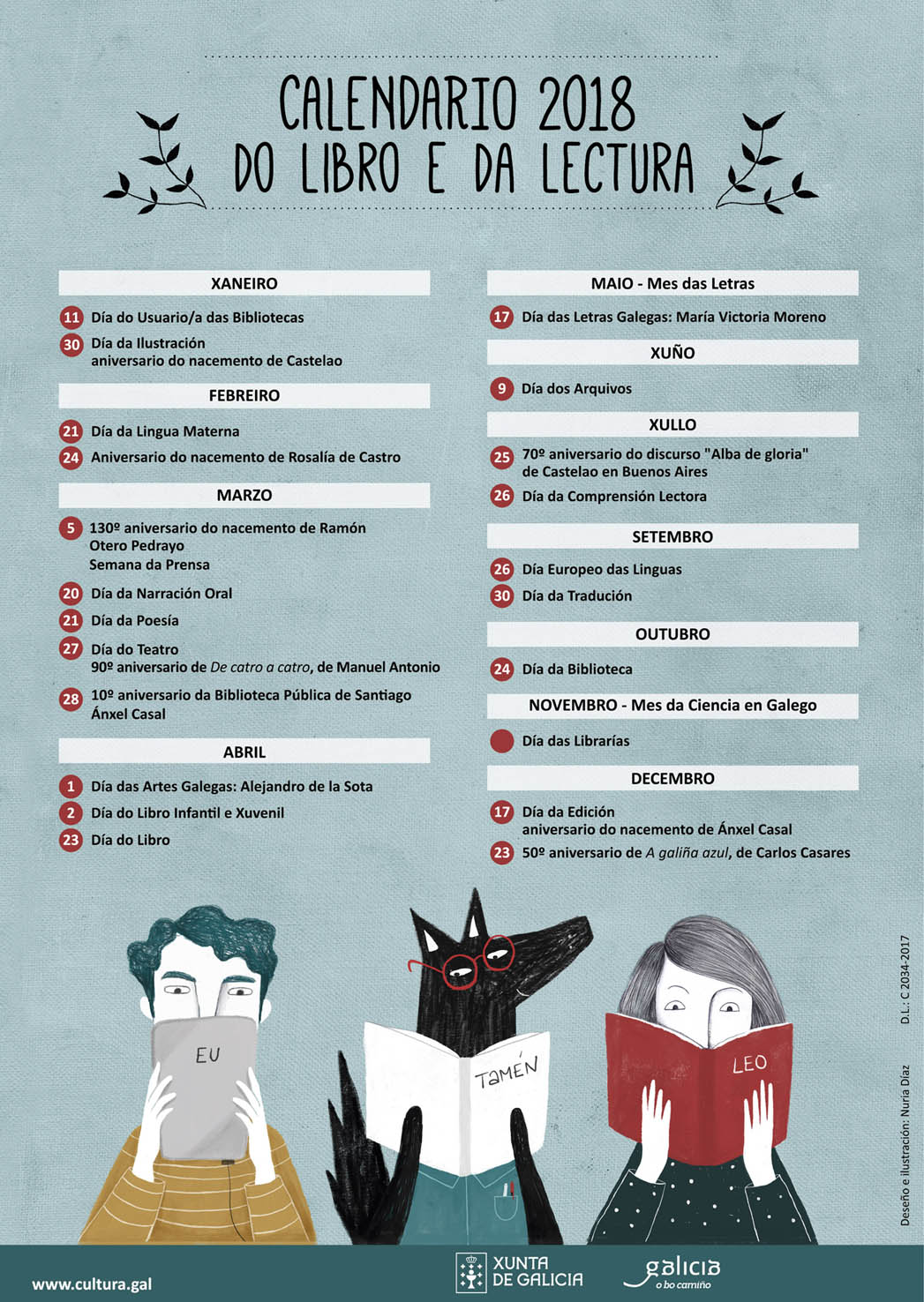 Calendario 2018  do libro e da lectura