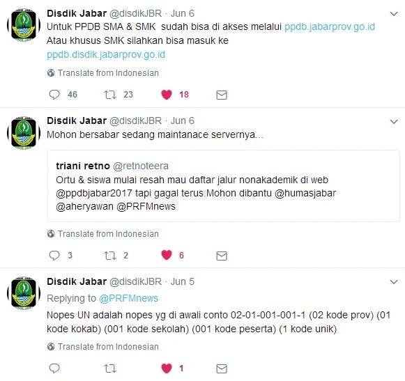 Akun Twitter PPDB Jawa Barat