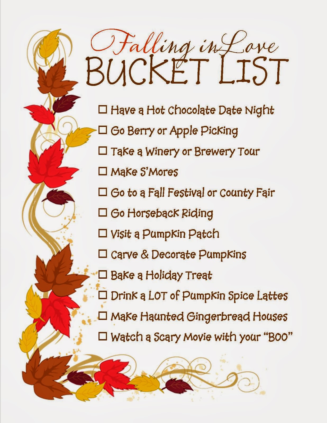 SARAndipity "FALLing in Love" Bucket List