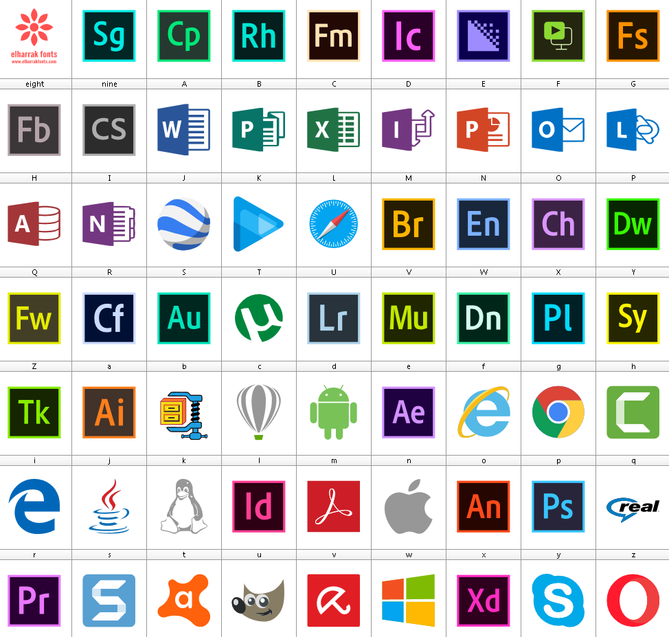 Download Font Logos Programs Color #font ttf otf 62 #icons elharrak #fonts #icon 2019