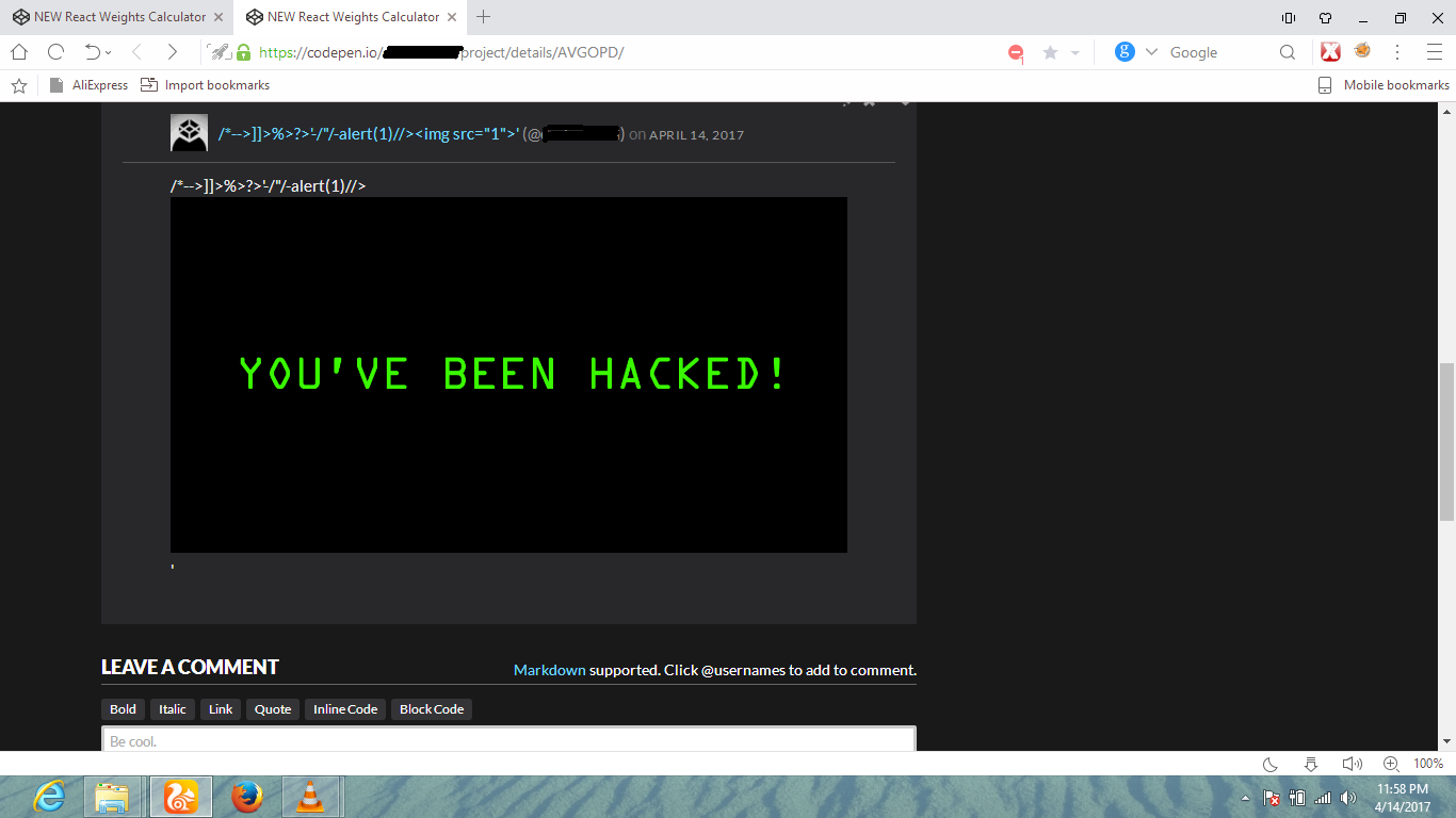 reflective xss in codepen
