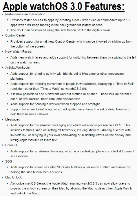 Apple watchOS 3.0 Features Apple watchOS 3.0 Features