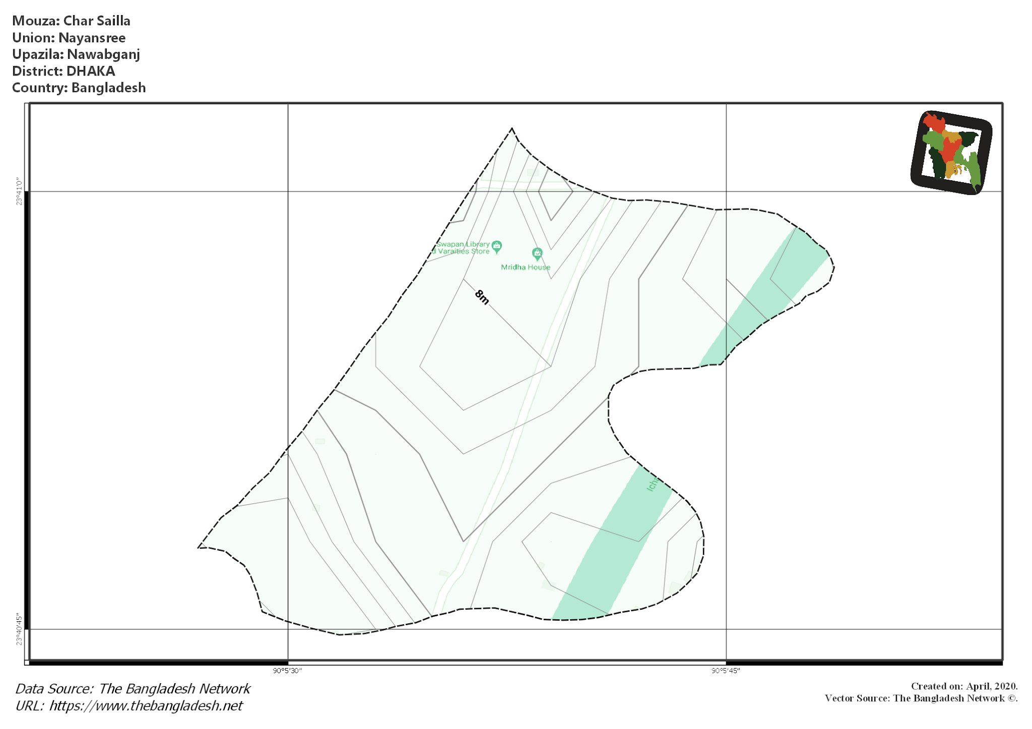 Map of Char Sailla Mouza of Nawabganj Upazila, DHAKA, Bangladesh.