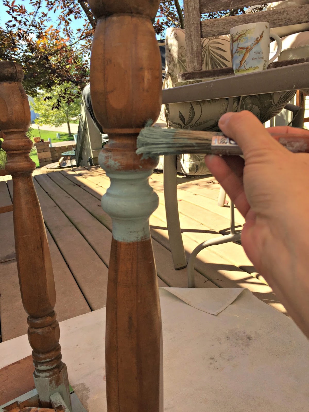 Applying the first coat of Duck Egg Blue Chalk Paint Apply Duck Egg Blue Chalk Paint