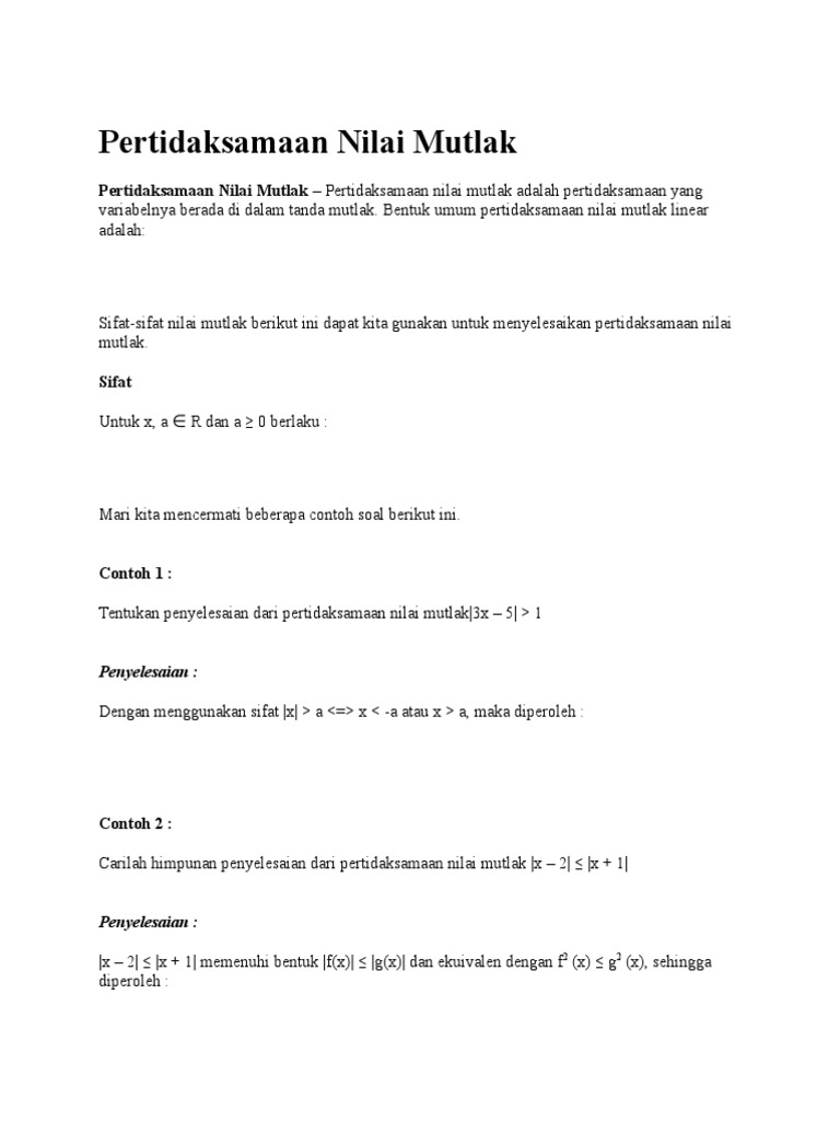 Contoh Soal Cerita Persamaan Nilai Mutlak Linear Satu