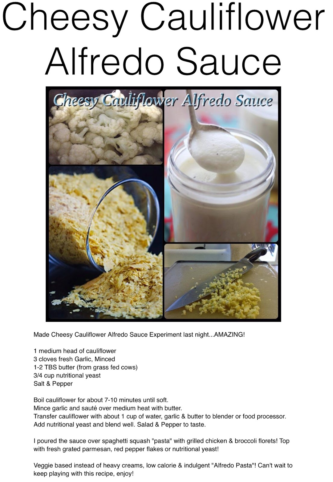 Healthy Recipes Cheesy Cauliflower Alfredo Sauce