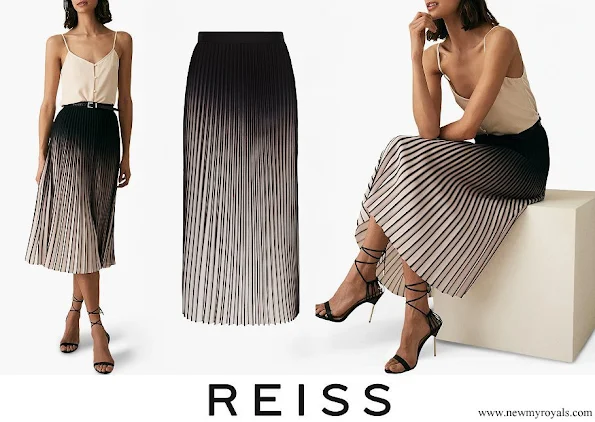 Queen Letizia wore Reiss Marlie Contrast Pleat Midi Skirt