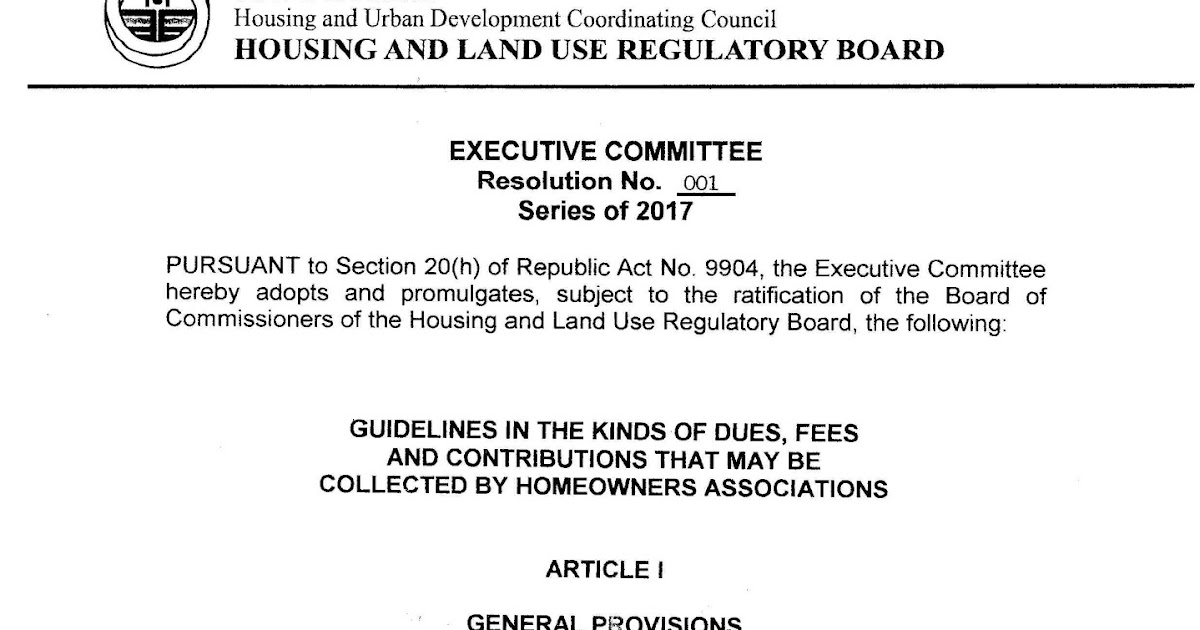 philippine homeowners associations Guidelines in the Kind of Dues, Fees and Contributions that