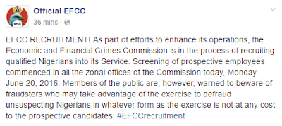 EFCC Is Currently Recruiting To Enhance Operations