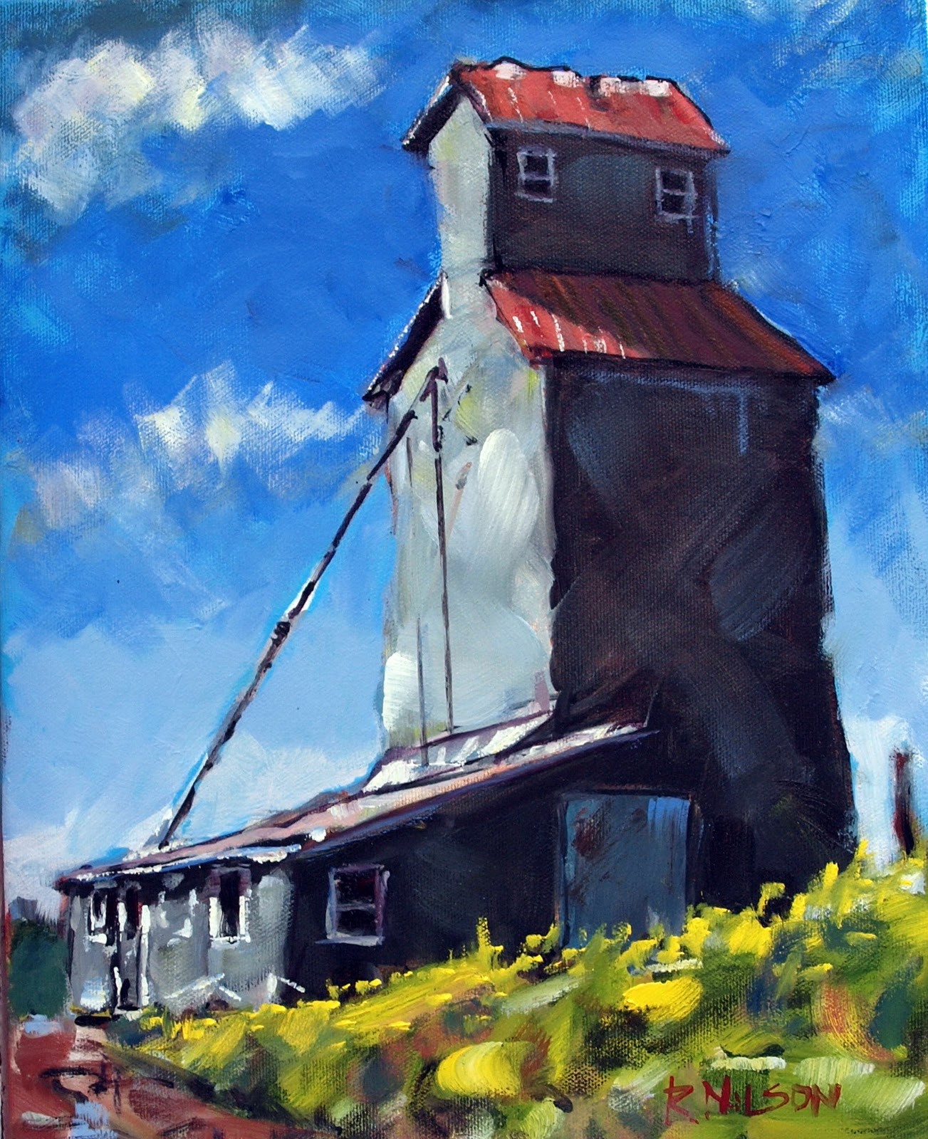Rick Nilson's Paintings The last grain elevator in yellow clover
