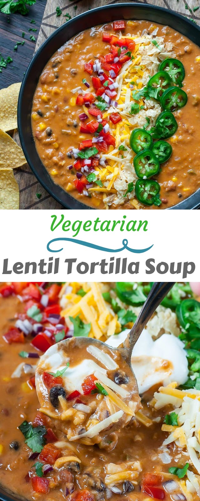 Vegetarian Lentil Tortilla Soup | Salty Sweet Recipes