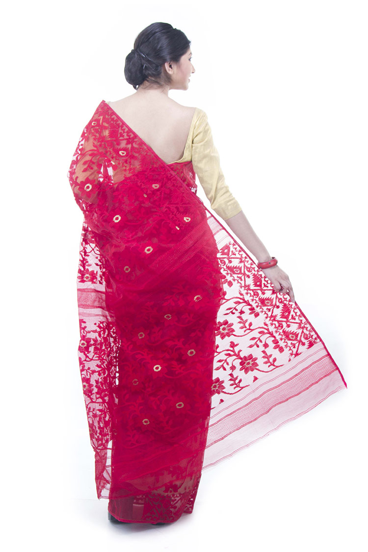 Buy Stunning Beauty. Pure Linen Handwoven Jamdani Saree - Pink, Black &  Gold (With Blouse Piece) Online