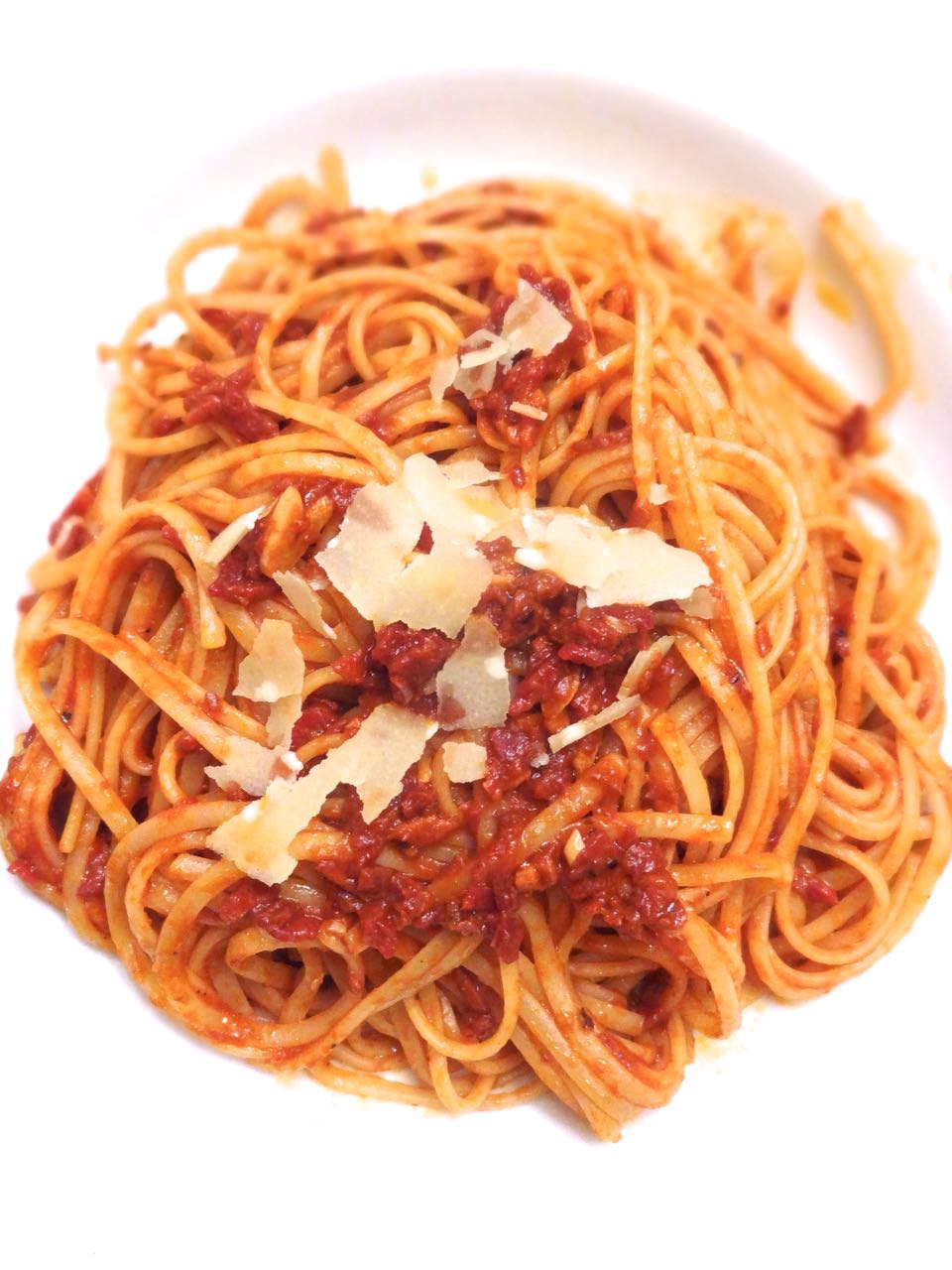 Scrumpdillyicious Linguine all'Amatriciana with Guanciale & Pecorino