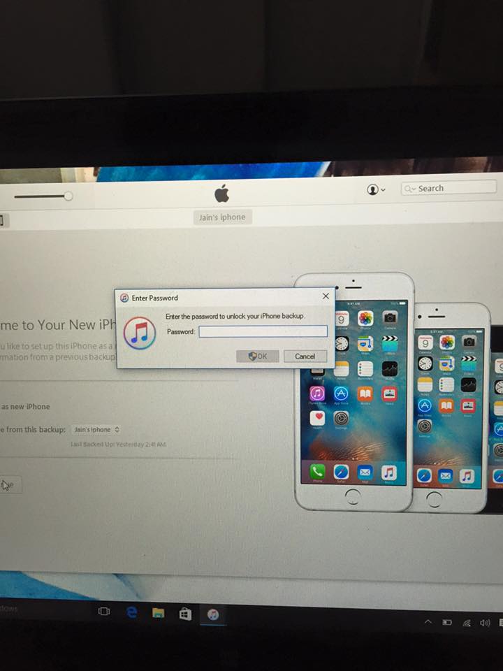 enter iphone backup password