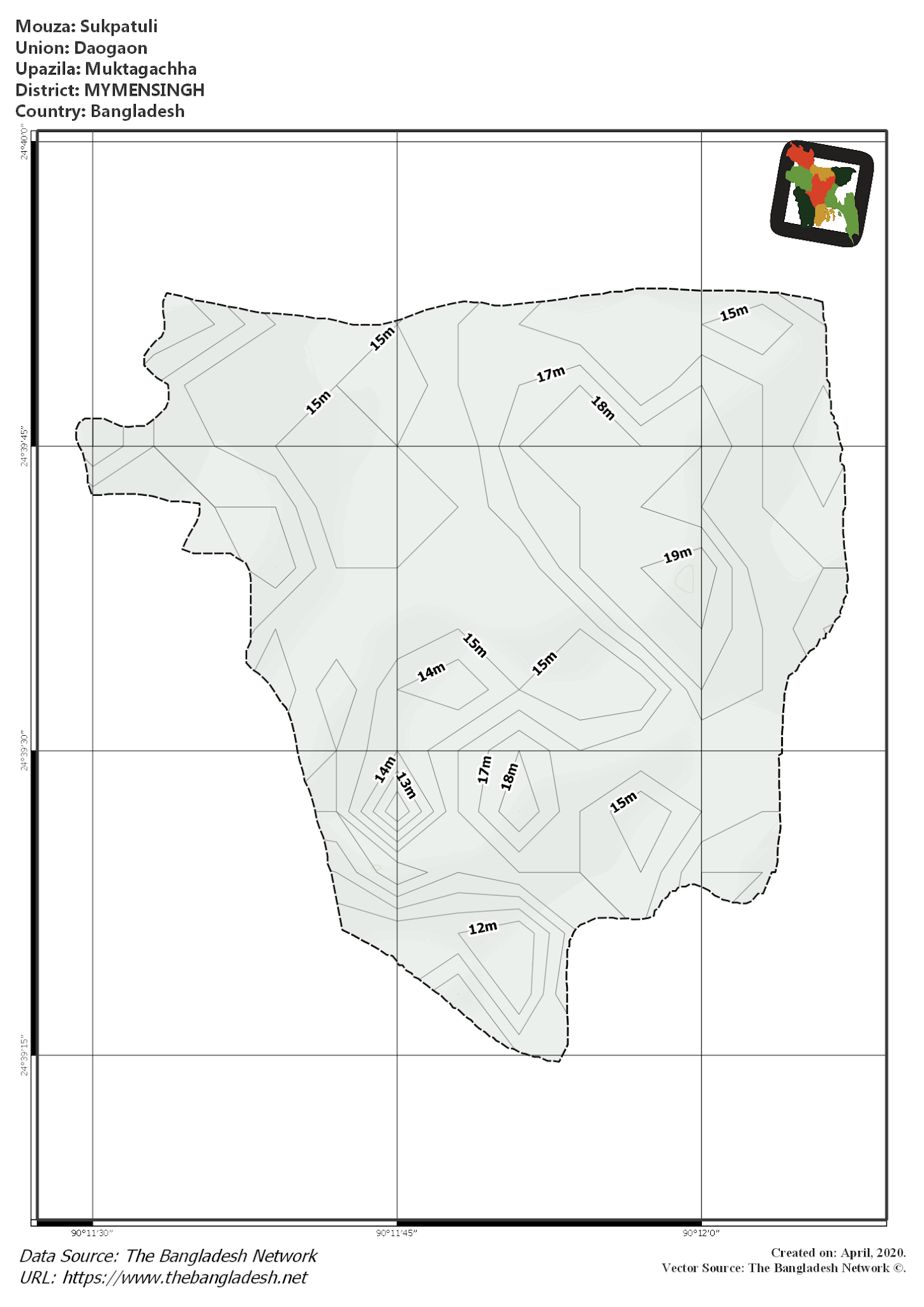 Map of Sukpatuli Mouza of Muktagachha Upazila, MYMENSINGH, Bangladesh.