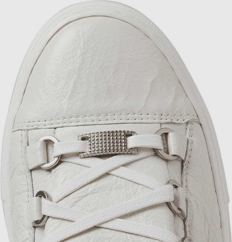 Men's Fashion & Style Aficionado: BALENCIAGA ARENA CREASED-LEATHER LOW TOP SNEAKERS