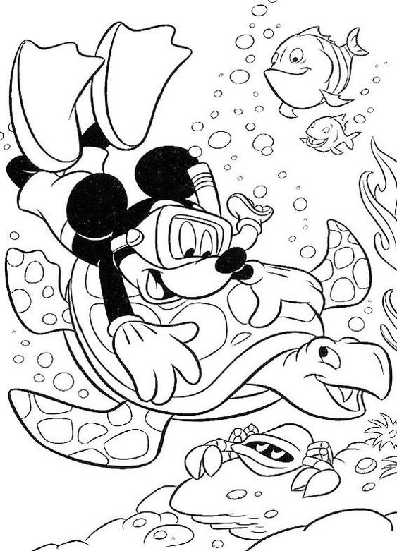 Tranh tô màu chuột Micky bơi dưới đại dương