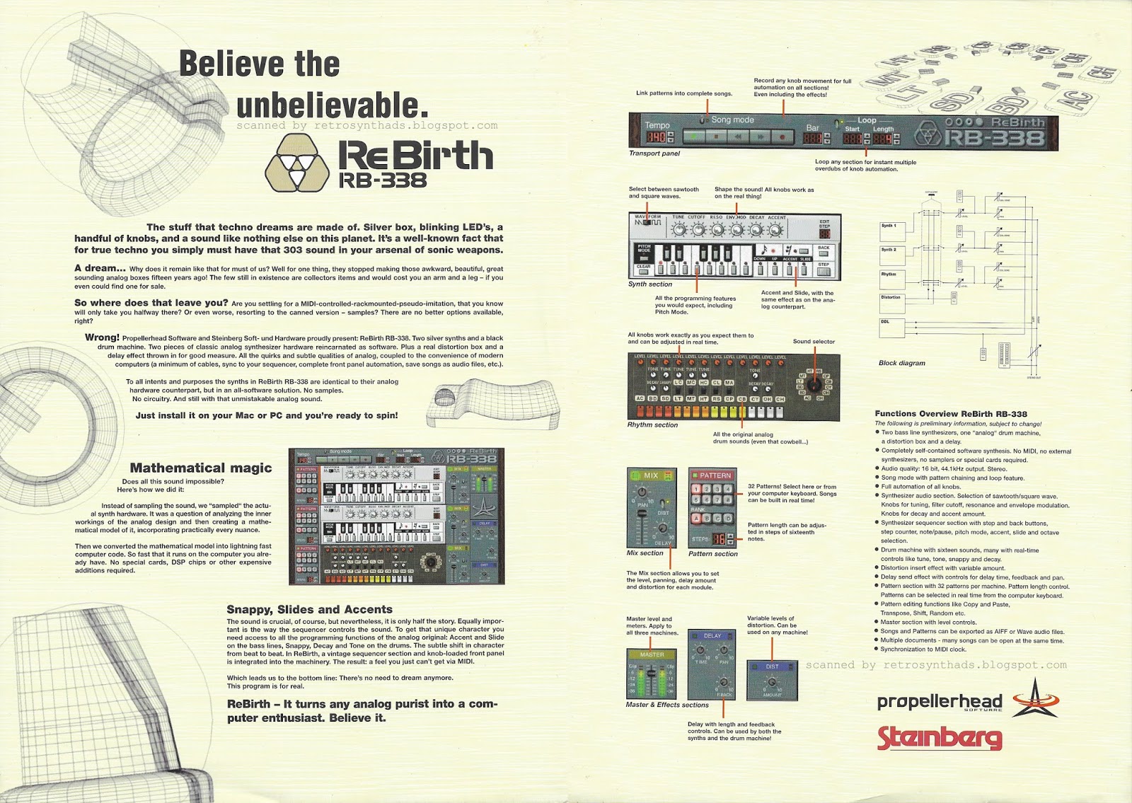 Retro Synth Ads Propellerhead ReBirth (RB338) Techno Micro Composer "Believe the unbelievable