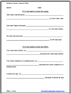 Artistry of Education: Sentence Frames: Cause and Effect