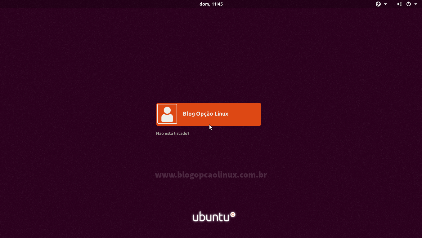 Tela de login (GDM) do Ubuntu 17.10 com ambiente de área de trabalho GNOME