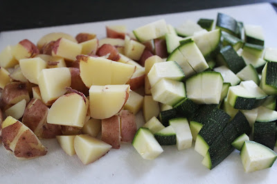 Diced potatoes and zucchini