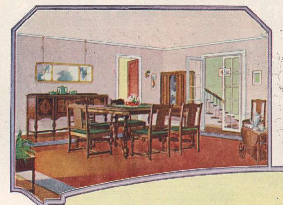 Sears Modern Homes catalog 1925 page 22 showing colorful views of interior of Sears Rembrandt rooms