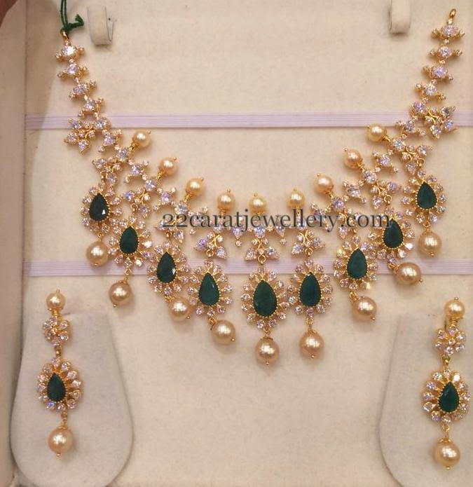 Classic CZ Emerald Set with Earrings - Jewellery Designs