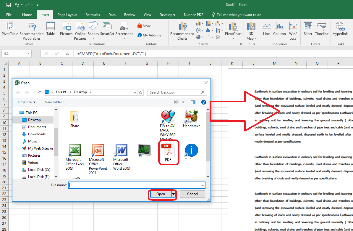 insert pdf in excel 365