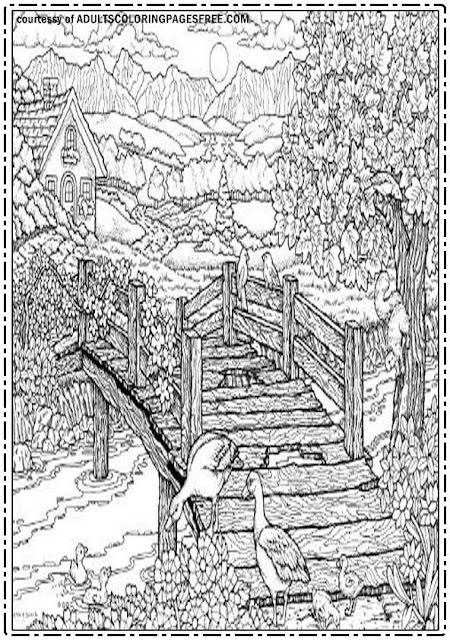 bridge in the villages adults coloring pages free