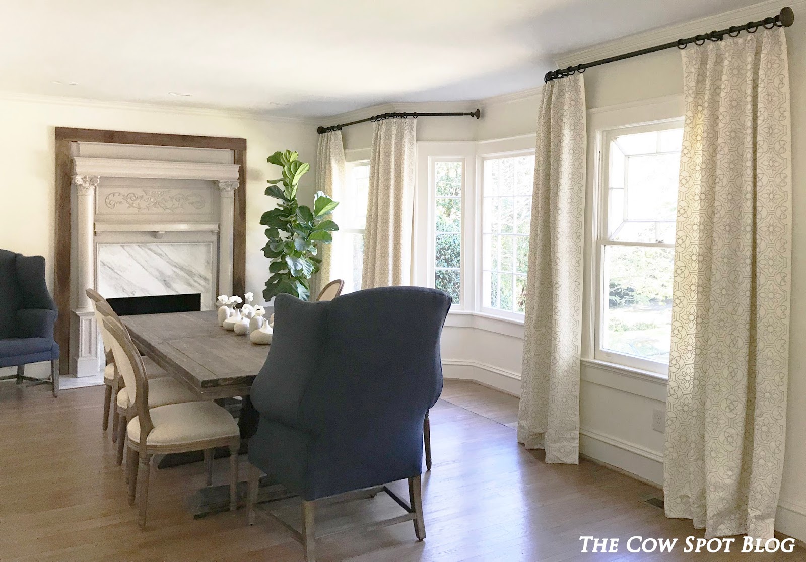 curtains in green dining room