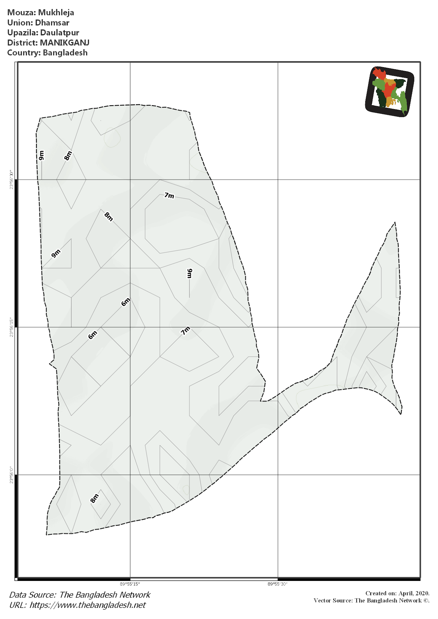 Map of Mukhleja Mouza of Daulatpur Upazila, MANIKGANJ, Bangladesh.