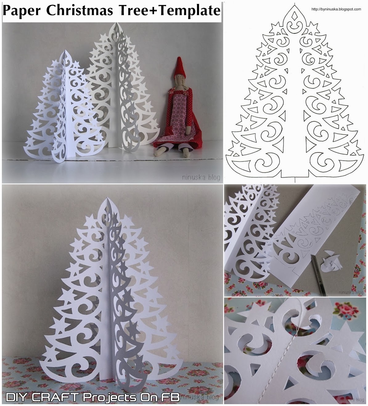 Paper Christmas Tree with Printable Template step by step