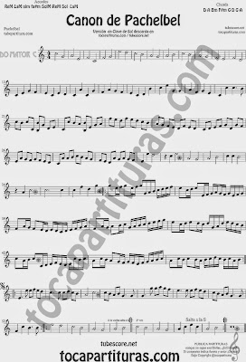 Partitura fácil del Canon de Pachelbel en Do Mayor  Easy Sheet Music for Treble Clef in C