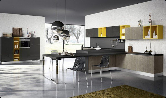 серый и желтый цвет в интерьере кухни фото