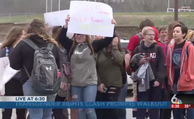 Teen girls stage school walkout to protest boys in their bathroom who claim to be ‘girls’ 