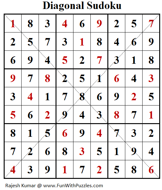 Diagonal Sudoku (Daily Sudoku League #176) Answer