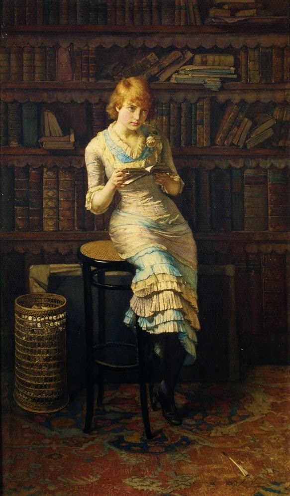 Mujer joven en una biblioteca (1883)  John Henry Henshall (Inglaterra 1856–1928)