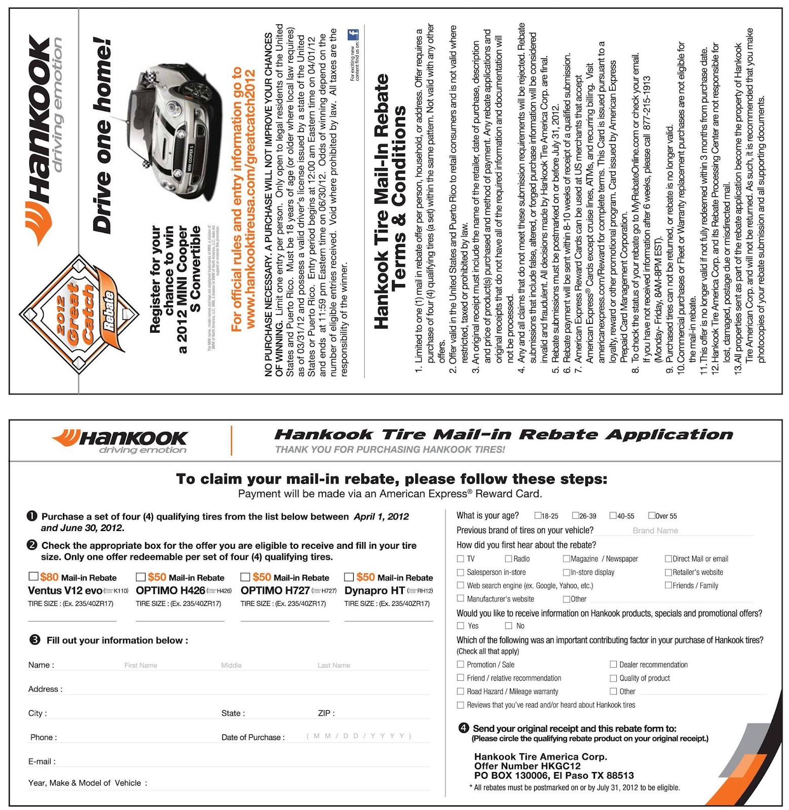 Hankook Tire Mail In Rebate Application