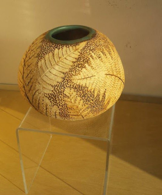 Fern imprint stoneware vase by Lily L.