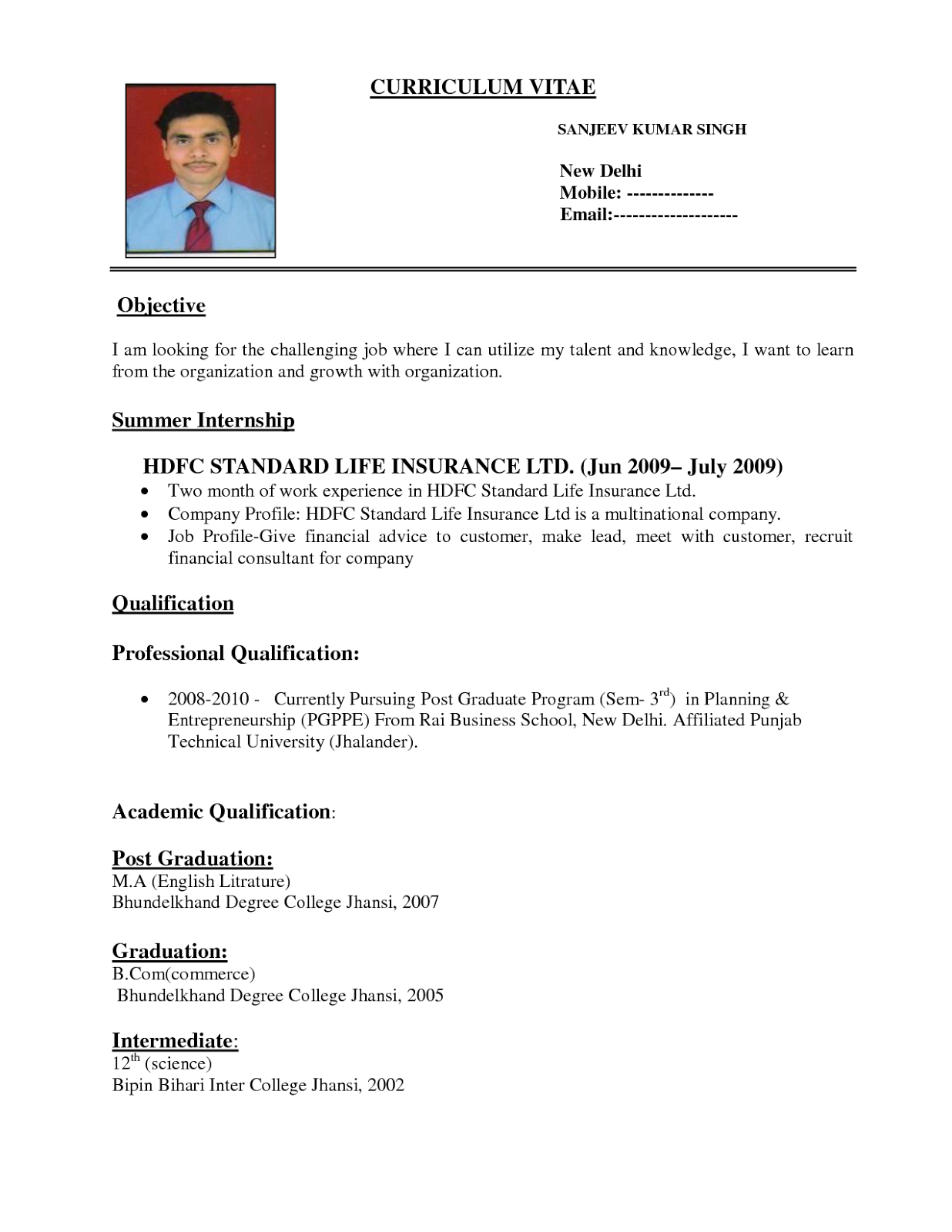 resume for job format